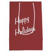 赤いチェアフランスのにクリスマスのブルドッグ ミディアムペーパーバッグ (裏面)