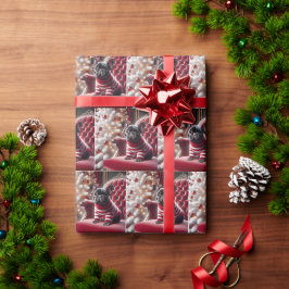赤いチェアフランスのにクリスマスのブルドッグ ラッピングペーパー