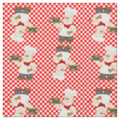 赤いチェックの背景のかわいいシェフ ファブリック (クローズアップ)
