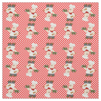 赤いチェックの背景のかわいいシェフ ファブリック