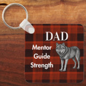 赤いチェック柄のオオカミ Dad Mentor Guide Strength & Heart キーホルダー (正面)