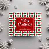 赤いチェック柄のクリスマス筆記体フォト シーズンカード