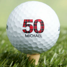 赤いチェック柄のクールなゴルファーギフト50歳の誕生日デザイン ゴルフボール