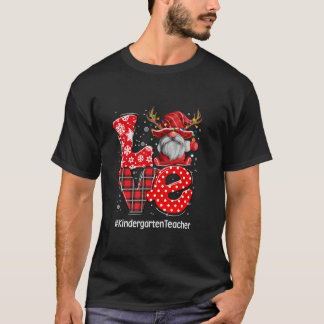 赤いチェック柄のノーム 愛する幼稚園の先生 クリスマス Tシャツ