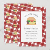 赤いチェック柄のハンバーガー ベビーシャワーBBQ 招待状 (正面/裏面)