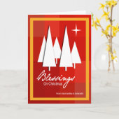 赤いチェック柄の箱にクリスマスツリー カード (黄色い花)