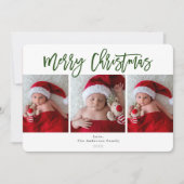 赤いチェック柄の緑のメリークリスマス ホリデー 写真 招待状 (正面)