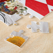 赤いチェック柄の花柄自転車ジグソーパズル デイジー ジグソーパズル (側面)