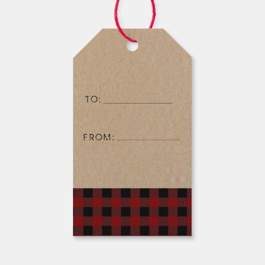赤いチェック格子写真素朴クリスマス ギフトタグ (裏面)