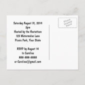 赤いチェック模様のテーブルクロスのスイカの招待状 インビテーションポストカード (裏面)