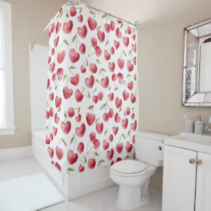 赤いチェリーのハート シャワーカーテン