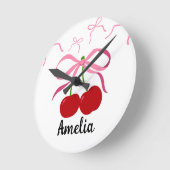 赤いチェリーのフルーツ柄 ラウンド壁時計 (傾斜)