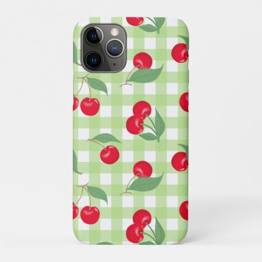 赤いチェリーの果実 緑の葉 パステル調なランバージャック Case-Mate iPhoneケース (裏)