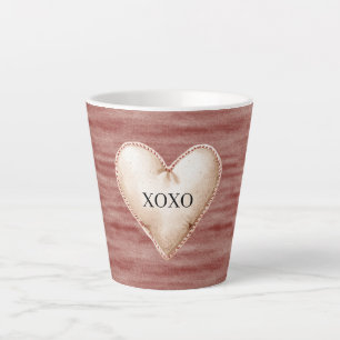 赤いチェリーブラッシュクリームハート XOXO カフェラテマグ