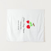 赤いチェリー 緑のボウ 名前 日付 ベビーシャワー タペストリー (正面(横))