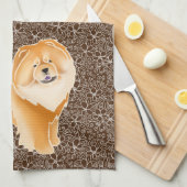 赤いチャウの銀杏 – 茶色のキッチンタオル キッチンタオル (四つ折り)