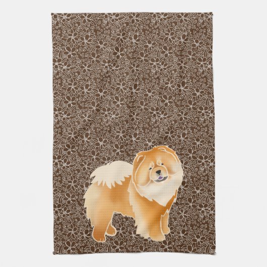 赤いチャウの銀杏 – 茶色のキッチンタオル キッチンタオル (縦)