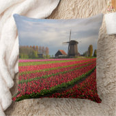 赤いチューリップおよび風車 クッション (ブランケット)
