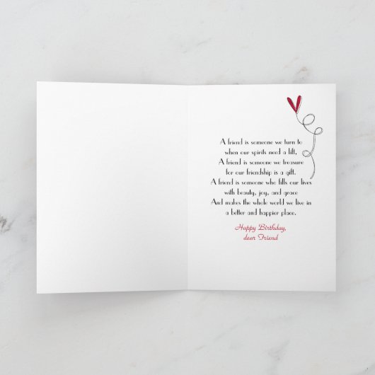 赤いチューリップとの友人の誕生日の願い カード (内部)