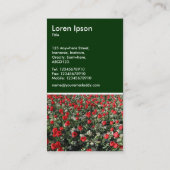 赤いチューリップとプリムローズ – ダークグリーン 名刺 (裏面)