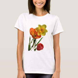 赤いチューリップと黄色い水仙の花 Tシャツ
