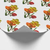 赤いチューリップと黄色い紅葉花 ラッピングペーパー (角)