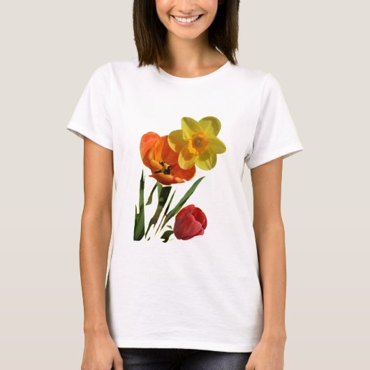 赤いチューリップと黄色い紅葉花 Tシャツ (正面)