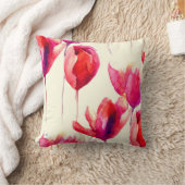 赤いチューリップによっては水彩画が開花します クッション (ブランケット)