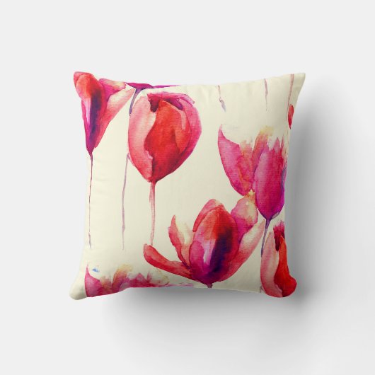 赤いチューリップによっては水彩画が開花します クッション (裏面)