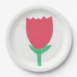 赤いチューリップのデザインの紙皿 ペーパープレート