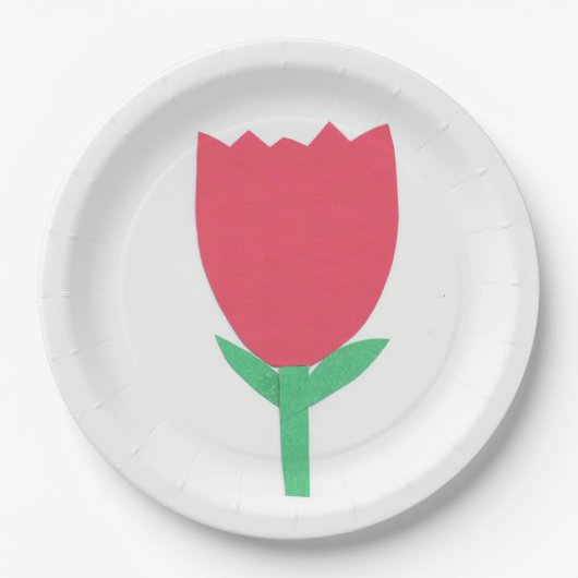 赤いチューリップのデザインの紙皿 ペーパープレート (正面)