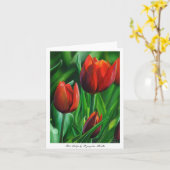 赤いチューリップのトリオによっては自然のデジタル絵画が開花します カード (黄色い花)
