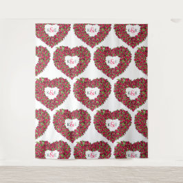 赤いチューリップのモノグラム結婚式バックドロップ タペストリー