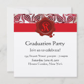 赤いチューリップの卒業パーティー ワックスシール モノグラム 招待状 (裏面)