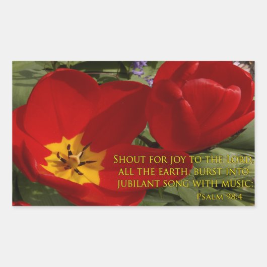 赤いチューリップの叫び – psalm 98:4 長方形シール (正面)