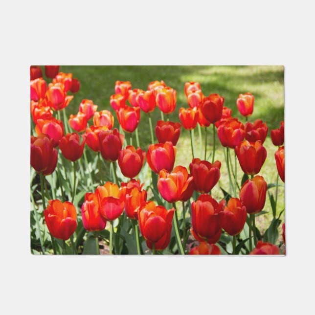 赤いチューリップの大きな畑 ドアマット (正面)