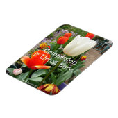 赤いチューリップの思いやり名言 花の写真 マグネット (左側)