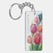 赤いチューリップの水彩春開花キーチェーン キーホルダー (正面左)