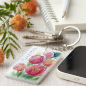 赤いチューリップの水彩春開花キーチェーン キーホルダー (正面右)