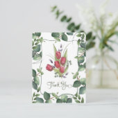 赤いチューリップの水彩画 手描きの感謝 ポストカード (スタンド正面)