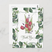 赤いチューリップの水彩画 手描きの感謝 ポストカード (正面/裏面)