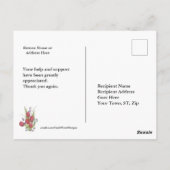 赤いチューリップの水彩画 手描きの感謝 ポストカード (裏面)