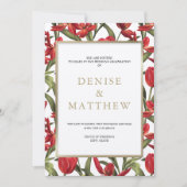 赤いチューリップの水彩花モチーフに金文字 招待状 (正面)