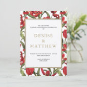 赤いチューリップの水彩花模様に金文字 招待状 (スタンド正面)