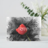赤いチューリップの結婚式の受付 RSVP 招待状 (スタンド正面)