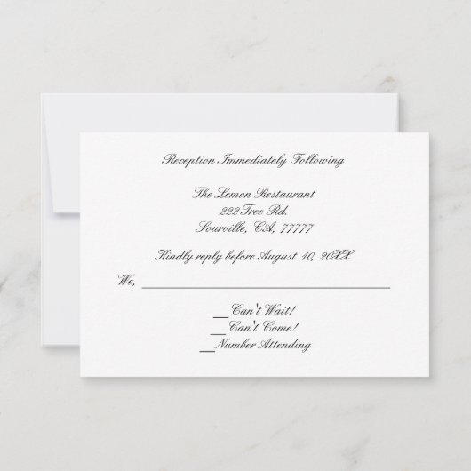 赤いチューリップの結婚式の受付 RSVP 招待状 (裏面)