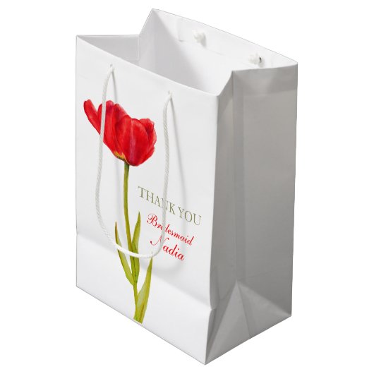 赤いチューリップの結婚式の新婦付添人の好意媒体のギフトバッグ ミディアムペーパーバッグ (正面アングル)