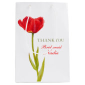 赤いチューリップの結婚式の新婦付添人の好意媒体のギフトバッグ ミディアムペーパーバッグ (正面)