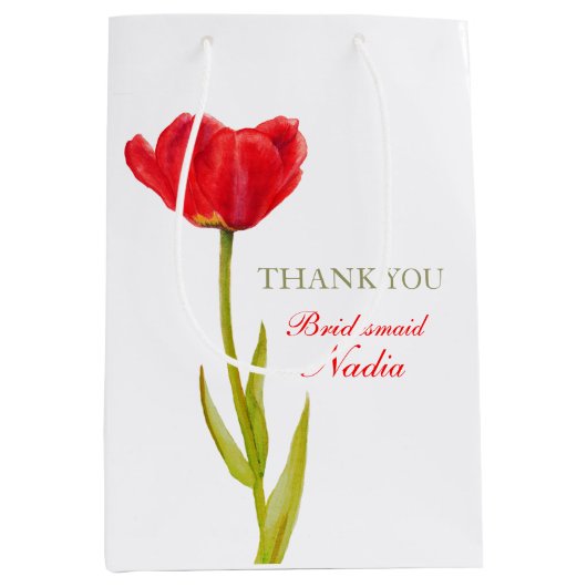 赤いチューリップの結婚式の新婦付添人の好意媒体のギフトバッグ ミディアムペーパーバッグ (正面)