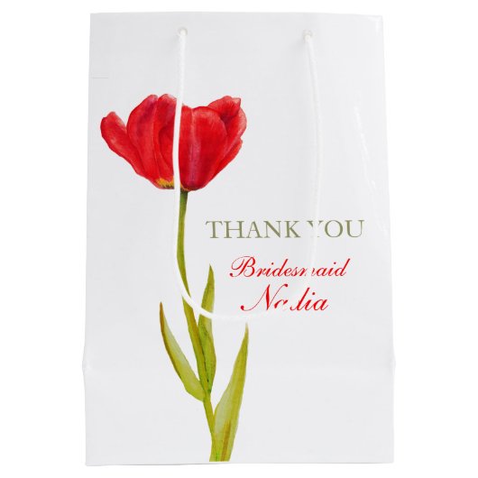 赤いチューリップの結婚式の新婦付添人の好意媒体のギフトバッグ ミディアムペーパーバッグ (裏面)